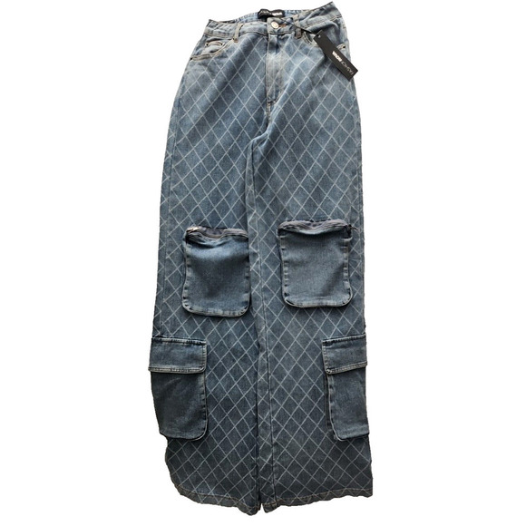 Fashion Nova Denim Jeans Cargo Pockets Cross Hatch 22x32 NWT - Picture 2 of 16